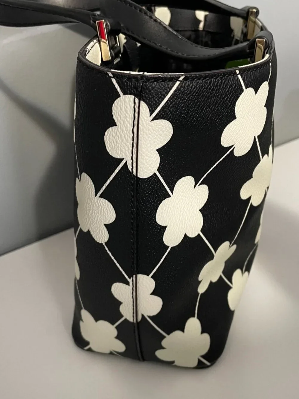 New Kate Spade Juno Floral Grant St Vinyl Mini Tote Black White $298